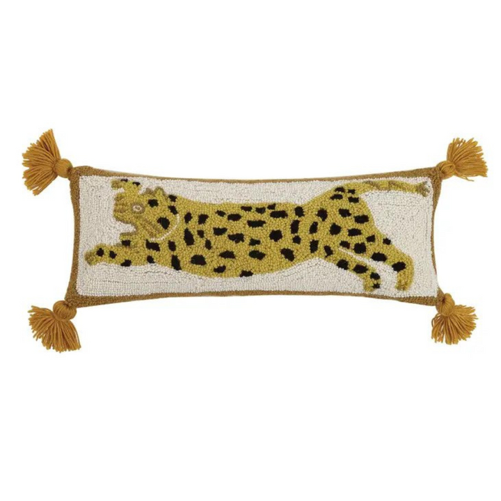 Leopard Wool Hooked Boho Throw Pillow