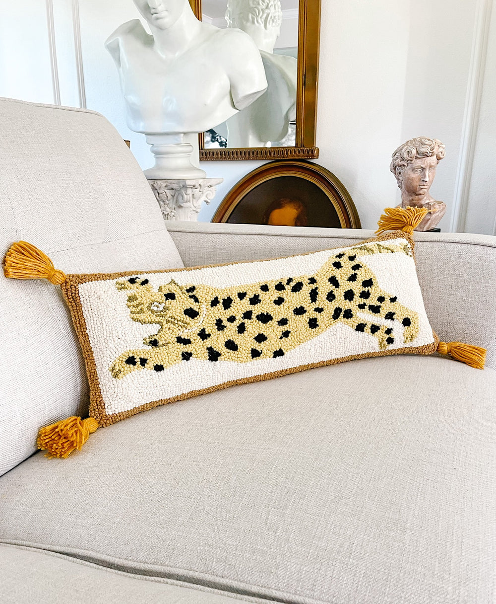 Leopard Wool Hooked Boho Throw Pillow