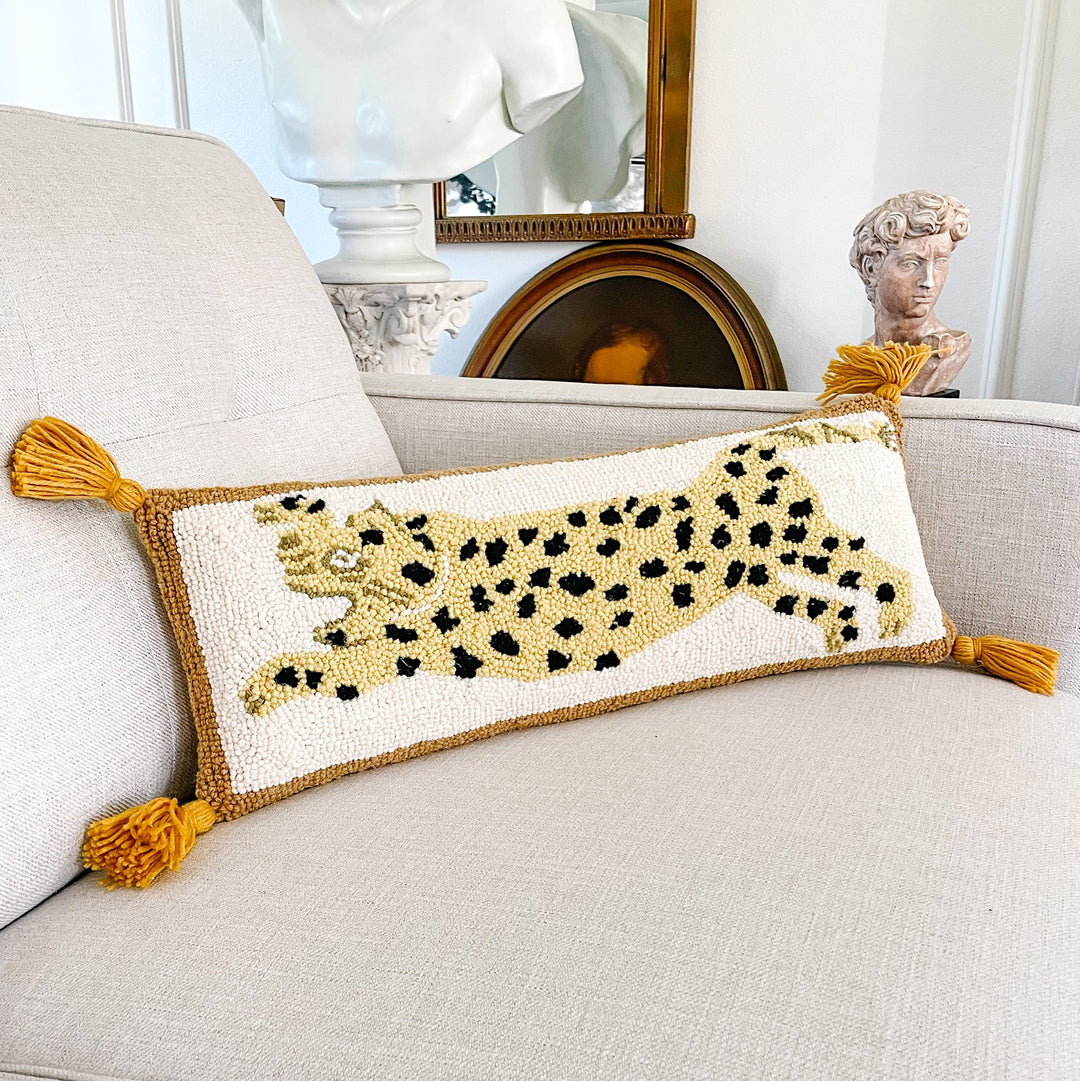 Leopard Wool Hooked Boho Throw Pillow