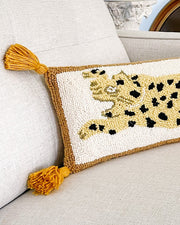 Leopard Wool Hooked Boho Throw Pillow