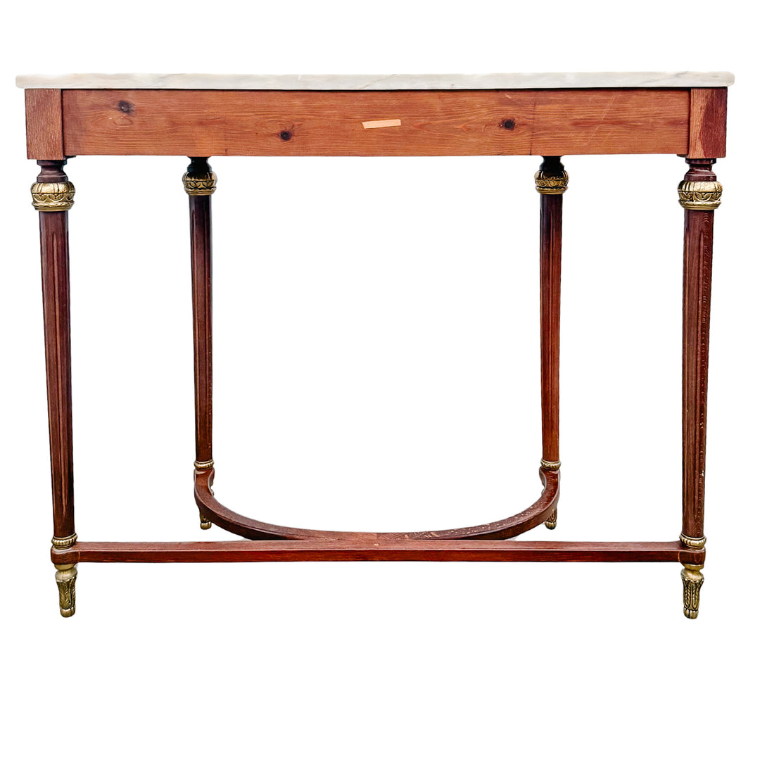 Louis XVI Revival Marble-Top Mahogany Console Table With Ormolu Mounts & Porcelain Medallions