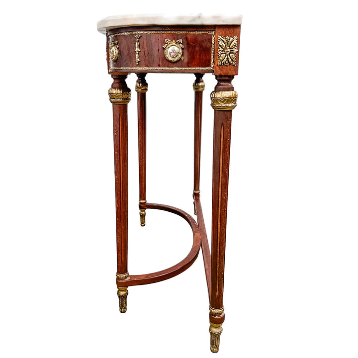Louis XVI Revival Marble-Top Mahogany Console Table With Ormolu Mounts & Porcelain Medallions
