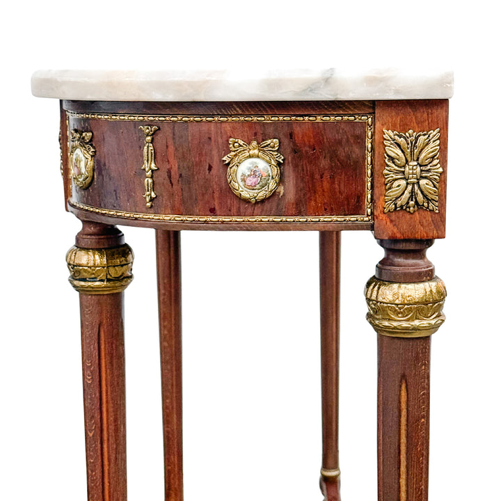 Louis XVI Revival Marble-Top Mahogany Console Table With Ormolu Mounts & Porcelain Medallions