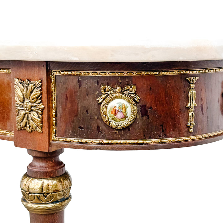 Louis XVI Revival Marble-Top Mahogany Console Table With Ormolu Mounts & Porcelain Medallions