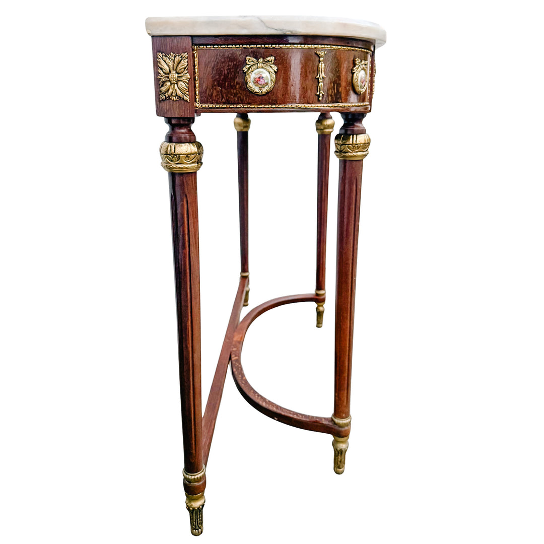 Louis XVI Revival Marble-Top Mahogany Console Table With Ormolu Mounts & Porcelain Medallions