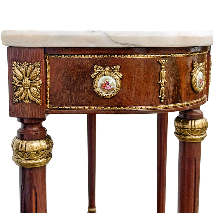 Louis XVI Revival Marble-Top Mahogany Console Table With Ormolu Mounts & Porcelain Medallions