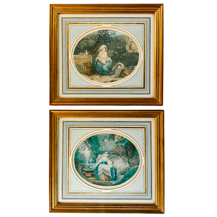 Early 20th Century Pair of 18th C. Louis XVI Style French Stipple Engravings Reproduction