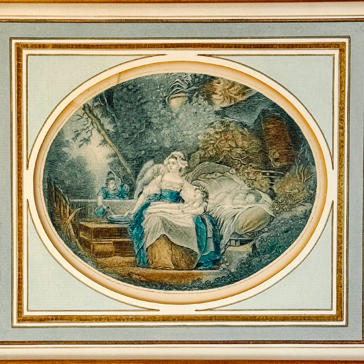 Early 20th Century Pair of 18th C. Louis XVI Style French Stipple Engravings Reproduction