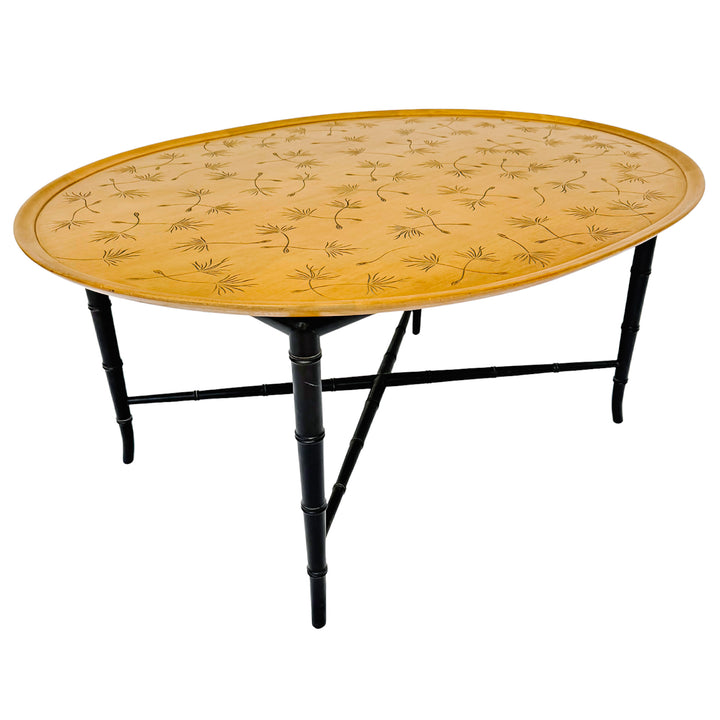 MCM Kittinger Oval Coffee Table on Lacquered Faux Bamboo Base 