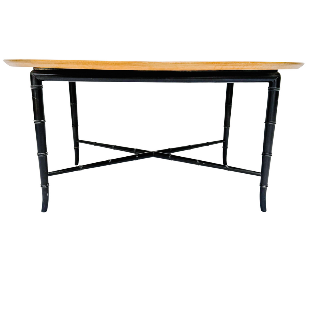 MCM Kittinger Oval Coffee Table on Lacquered Faux Bamboo Base 