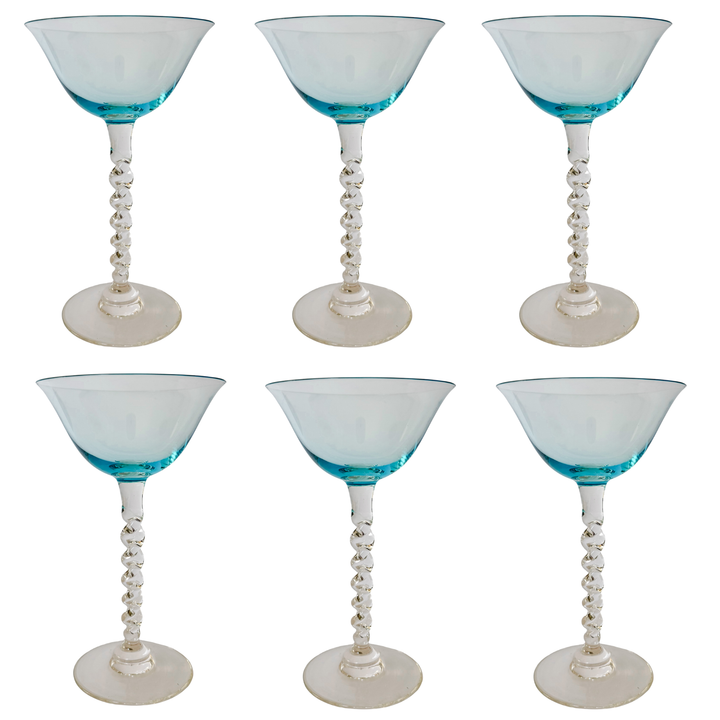 MCM Twisted Stem  Aqua Blue Martini Glasses Set