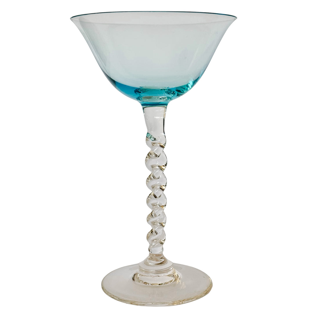 MCM Twisted Stem  Aqua Blue Martini Glasses Set