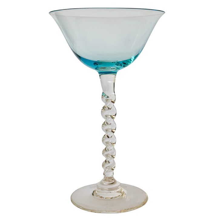 MCM Twisted Stem  Aqua Blue Martini Glasses Set