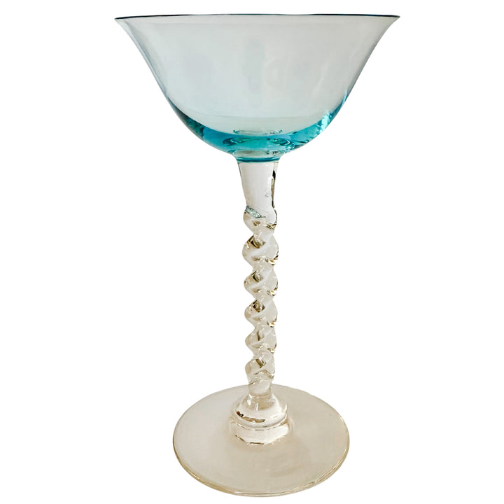 MCM Twisted Stem  Aqua Blue Martini Glasses Set