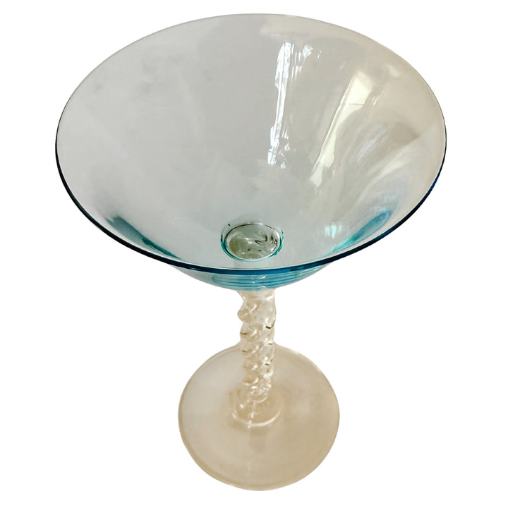 MCM Twisted Stem  Aqua Blue Martini Glasses Set