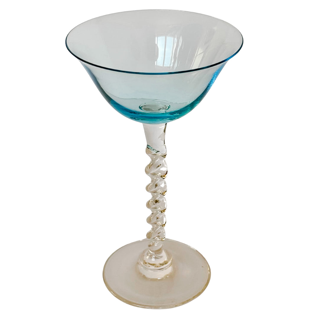 MCM Twisted Stem  Aqua Blue Martini Glasses Set