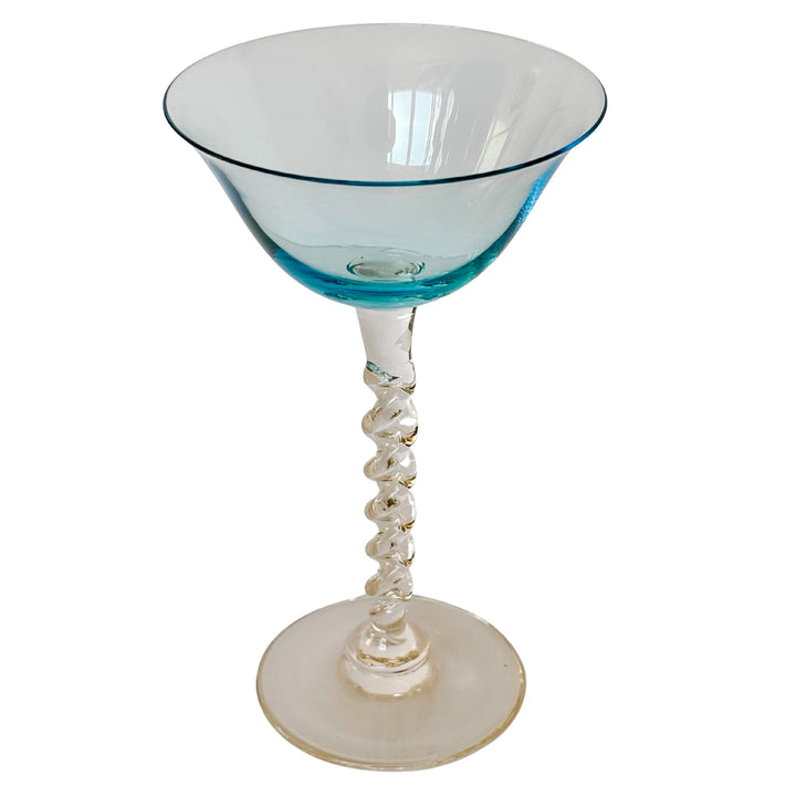 MCM Twisted Stem  Aqua Blue Martini Glasses Set