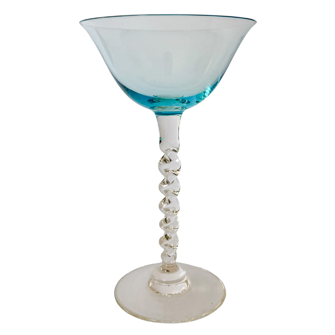 MCM Twisted Stem  Aqua Blue Martini Glasses Set