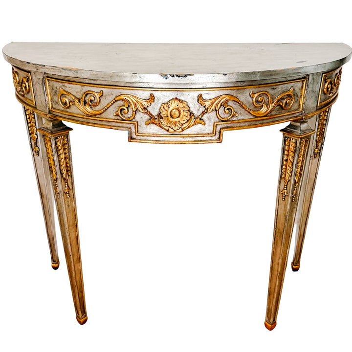 Maitland-Smith Silver Leaf & Gilt Neoclassical Demilune Console Table