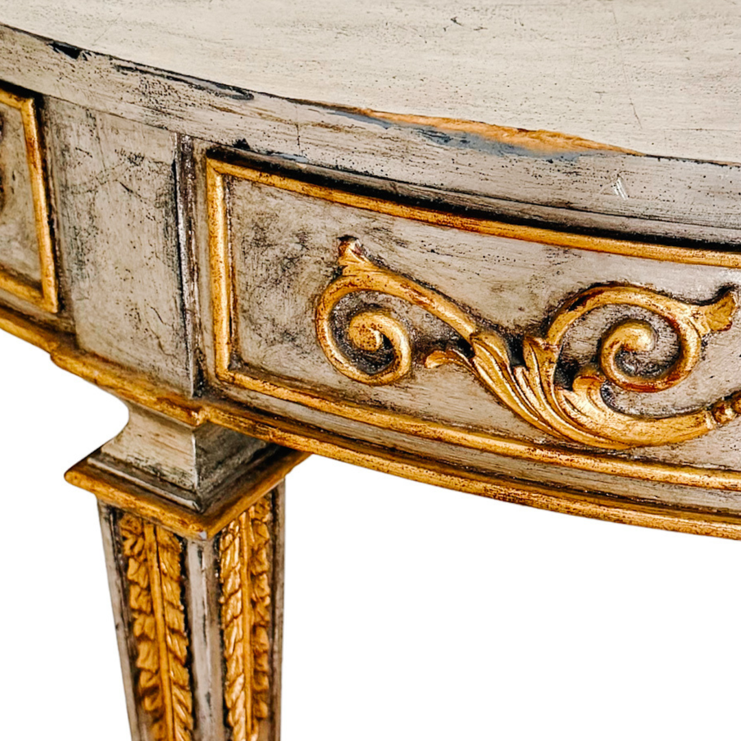Maitland-Smith Silver Leaf & Gilt Neoclassical Demilune Console Table