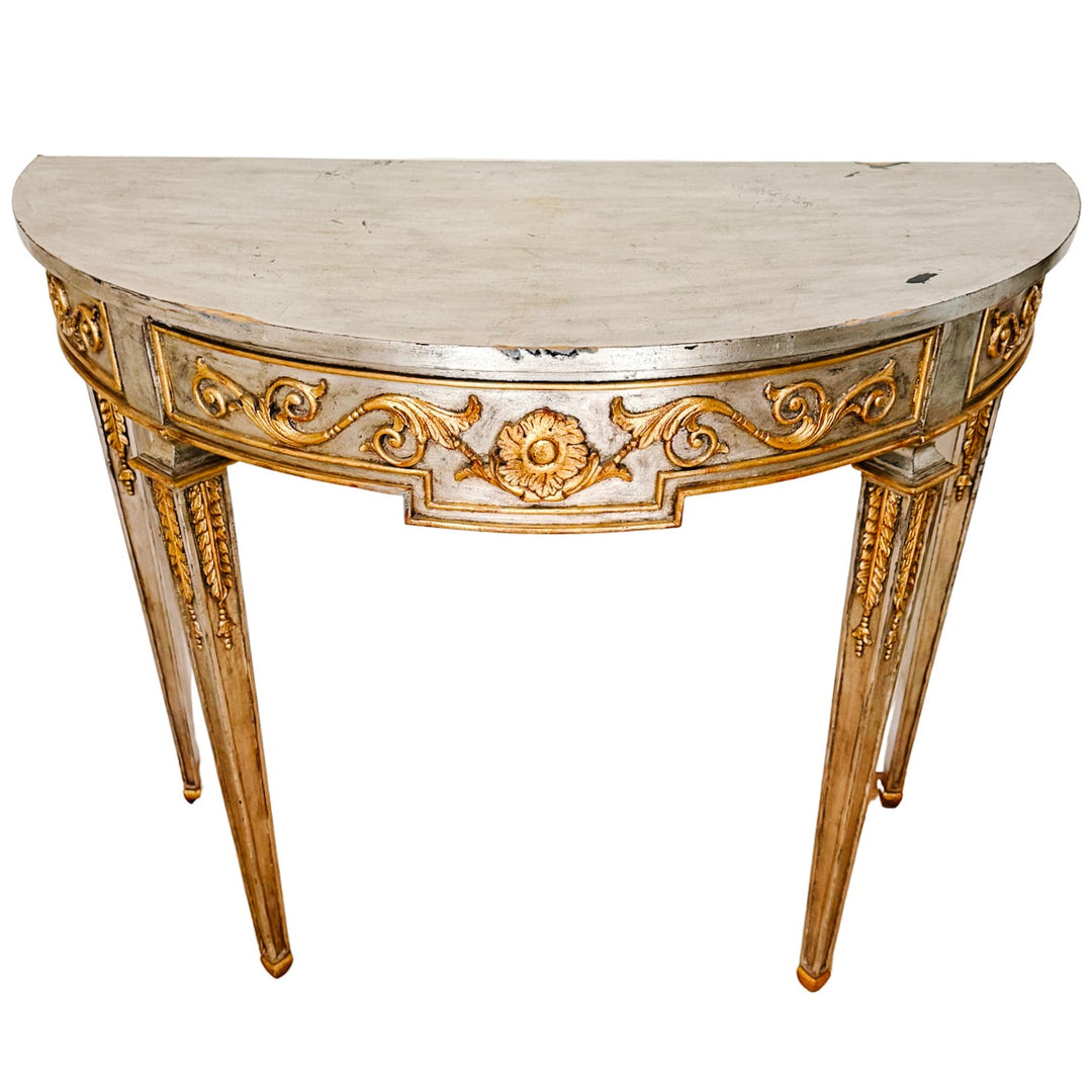 Maitland-Smith Silver Leaf & Gilt Neoclassical Demilune Console Table