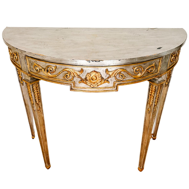 Maitland-Smith Silver Leaf & Gilt Neoclassical Demilune Console Table