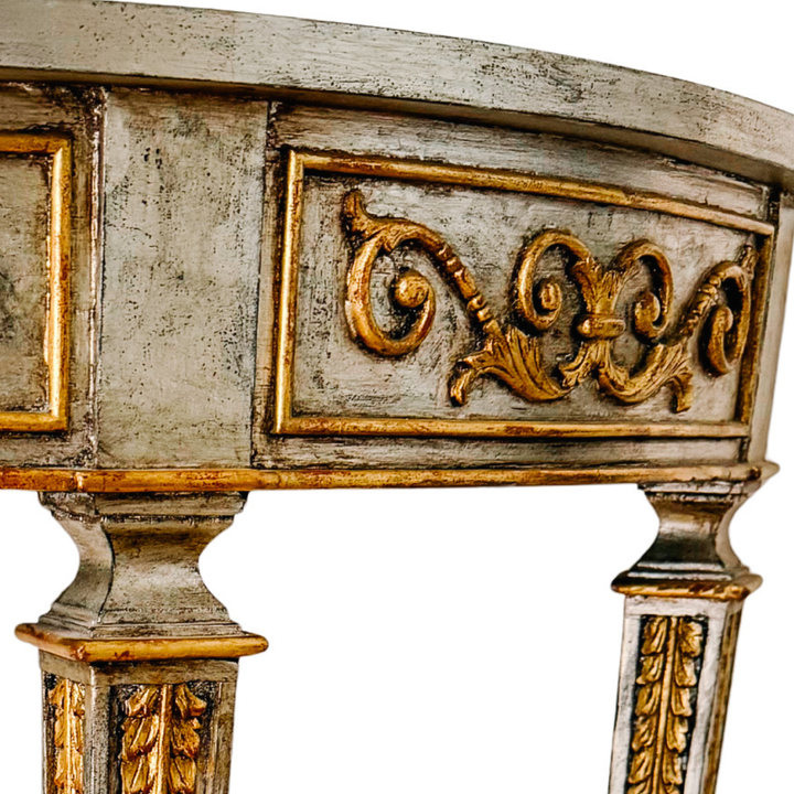 Maitland-Smith Silver Leaf & Gilt Neoclassical Demilune Console Table
