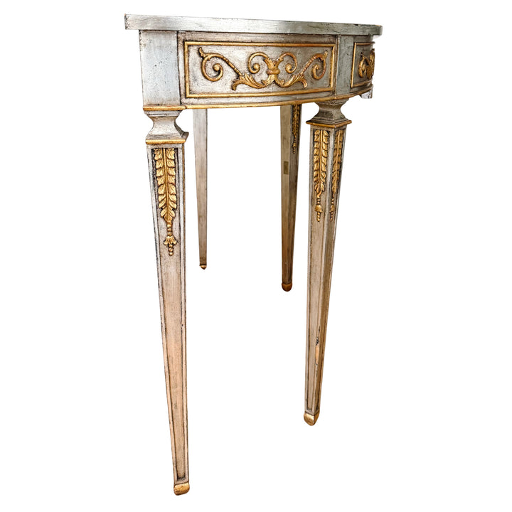 Maitland-Smith Silver Leaf & Gilt Neoclassical Demilune Console Table
