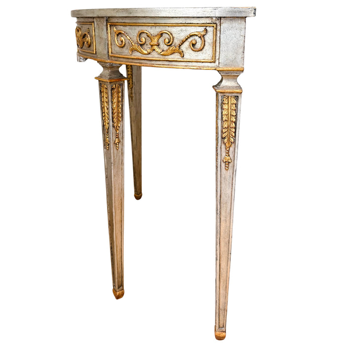 Maitland-Smith Silver Leaf & Gilt Neoclassical Demilune Console Table
