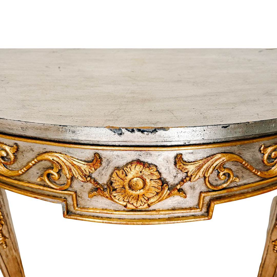 Maitland-Smith Silver Leaf & Gilt Neoclassical Demilune Console Table