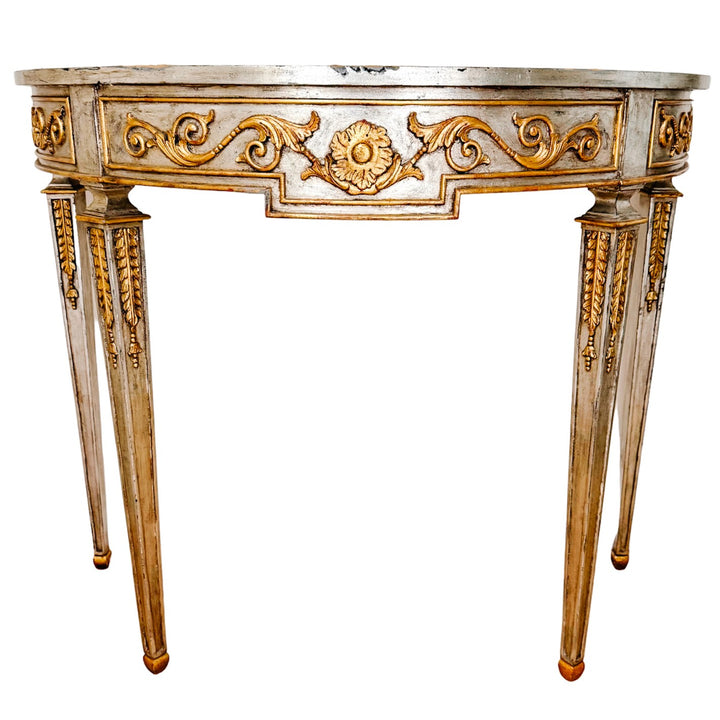 Maitland-Smith Silver Leaf & Gilt Neoclassical Demilune Console Table