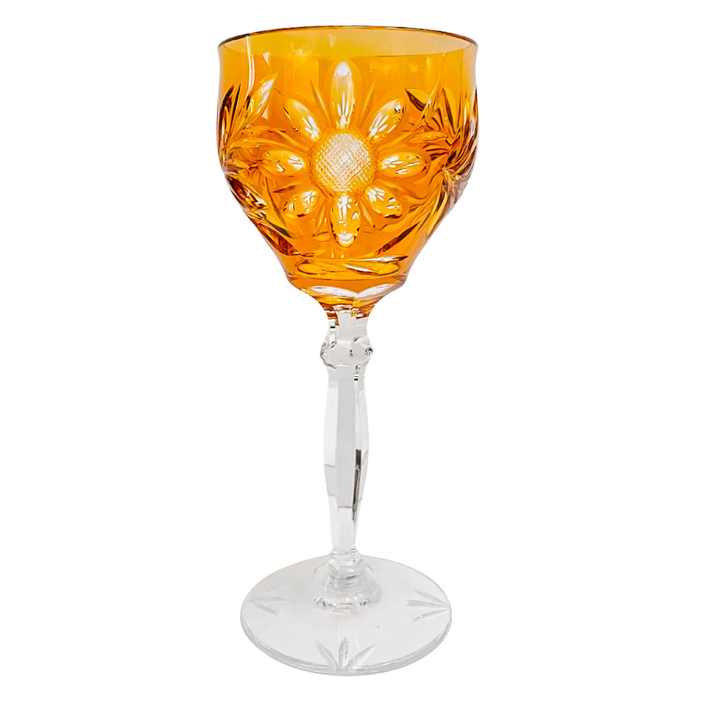 Bohemian Amber Hand Cut Crystal Wine Glasses