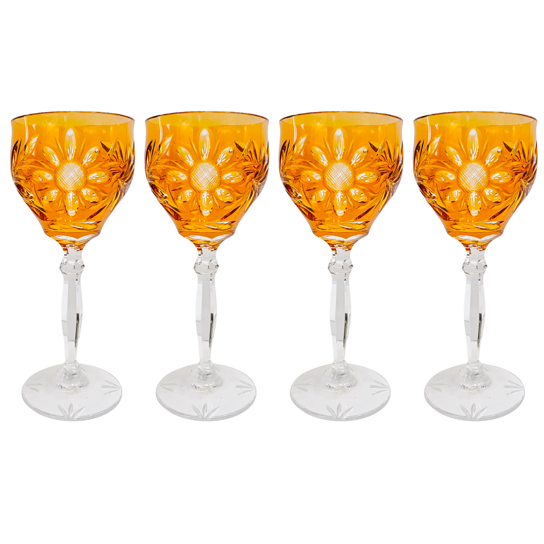 Lausitzer Germany Amber Hand Cut Crystal Wine Glasses