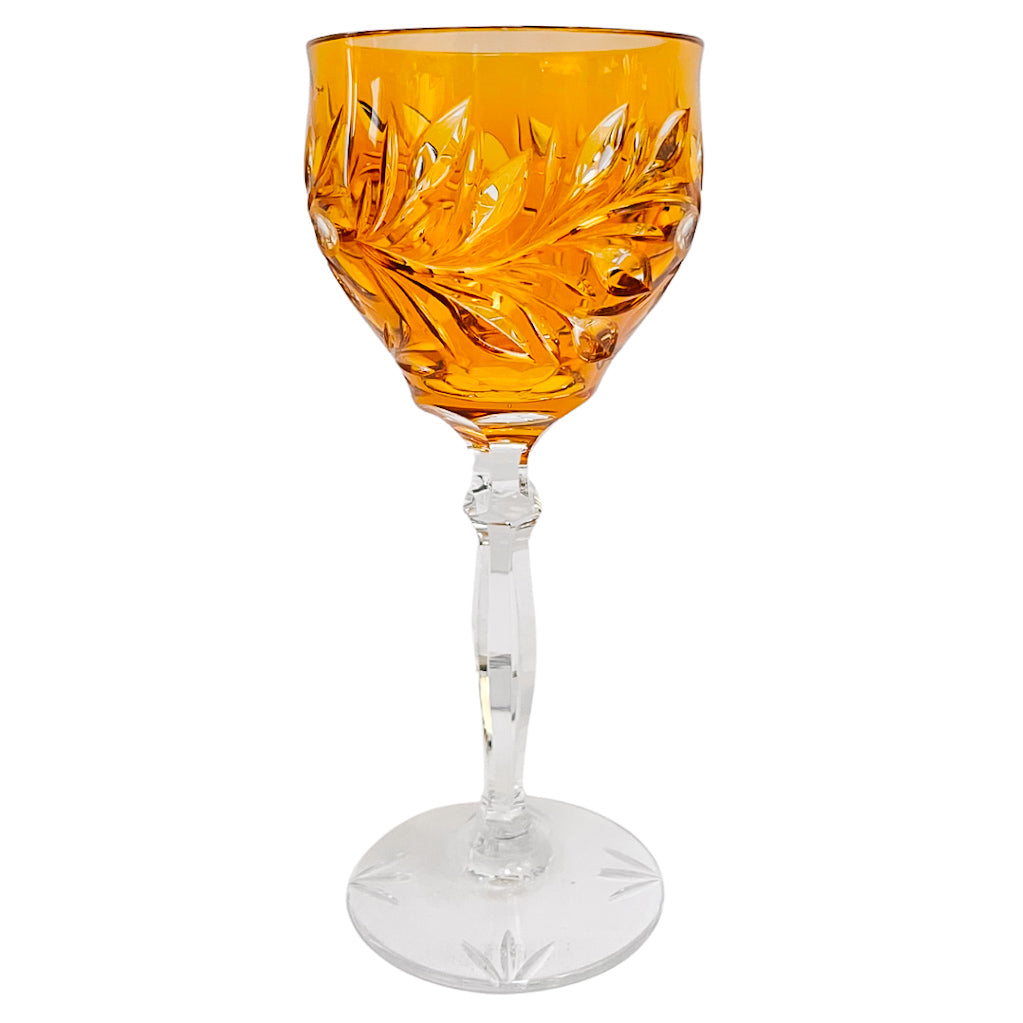 Lausitzer Germany Amber Hand Cut Crystal Wine Glasses