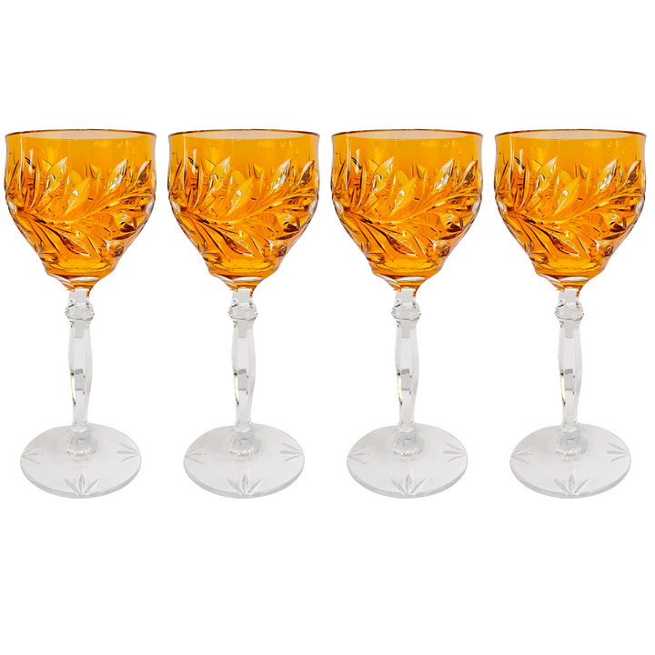 Lausitzer Germany Amber Hand Cut Crystal Wine Glasses