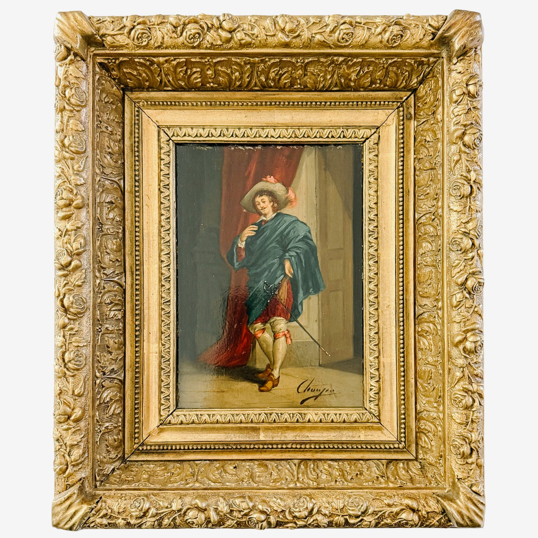 Mid-19th Century Italian Cavalier Portrait Oil Paintings in Ornate Giltwood Frames