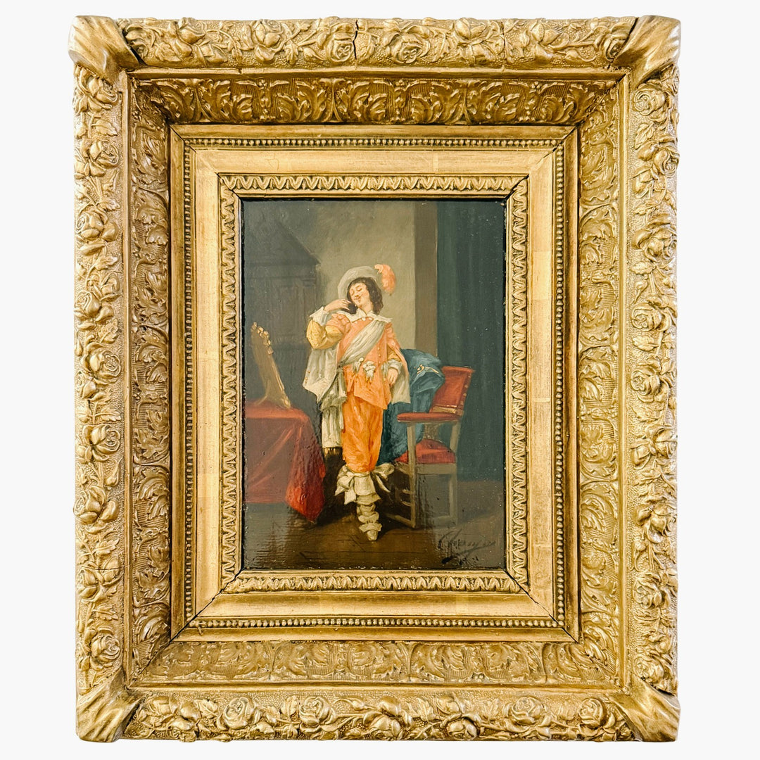 Mid-19th Century Italian Cavalier Portrait Oil Paintings in Ornate Giltwood Frames