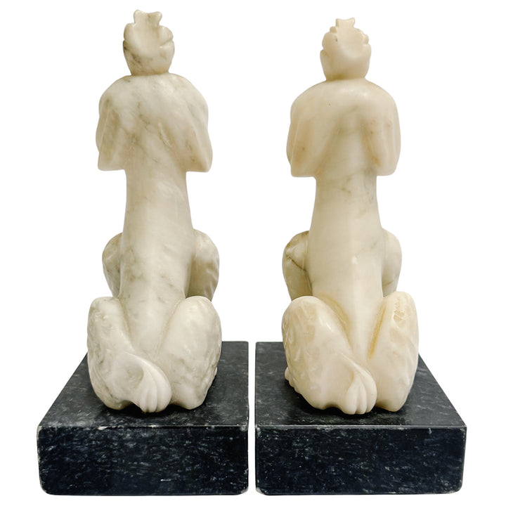 Mid-Century Alabaster Poodle Bookends Made in Italy for Bullock's