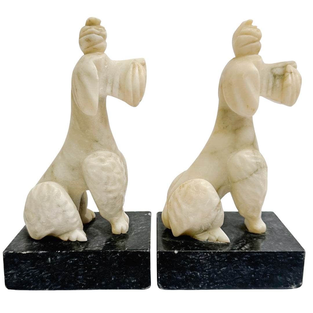 Mid-Century Alabaster Poodle Bookends Made in Italy for Bullock's