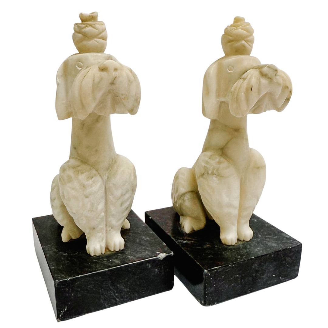 Mid-Century Alabaster Poodle Bookends Made in Italy for Bullock's