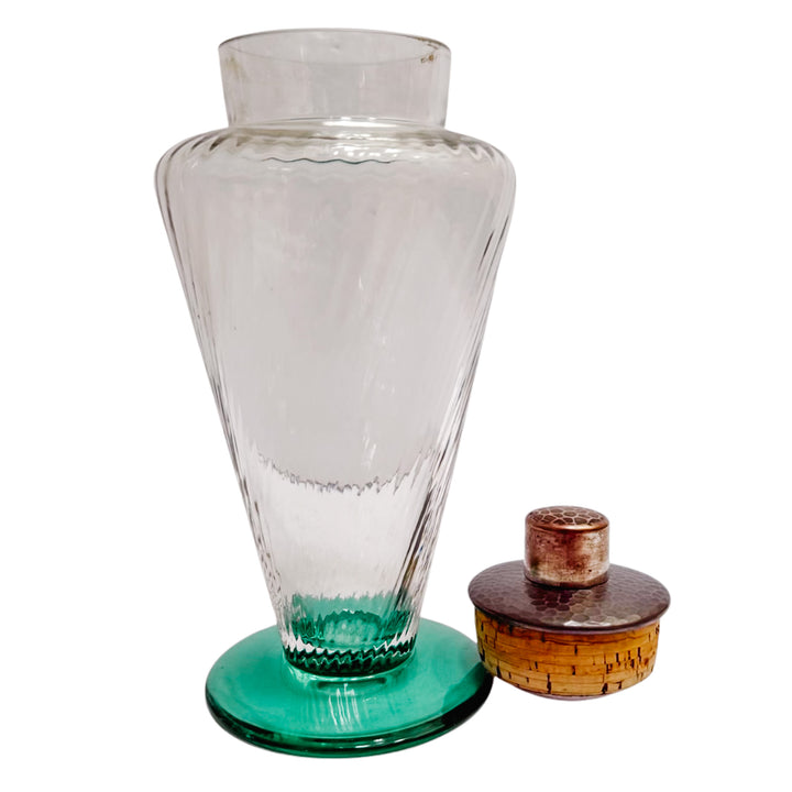 Mid-Century Art Deco Glass Cocktail / Martini Shaker Set With Teal Base