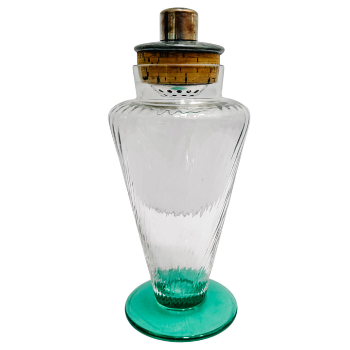 Mid-Century Art Deco Glass Cocktail / Martini Shaker Set With Teal Base