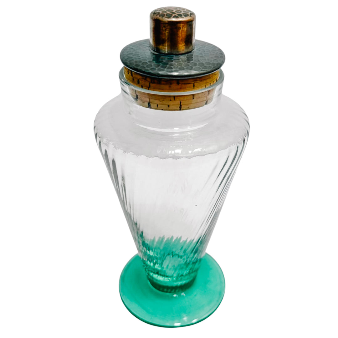 Mid-Century Art Deco Glass Cocktail / Martini Shaker Set With Teal Base