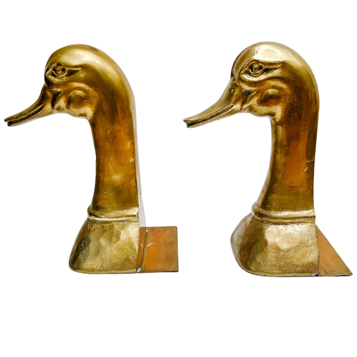 Mid-Century Brass Mallard Duck Head Bookends by Sarreid Spain