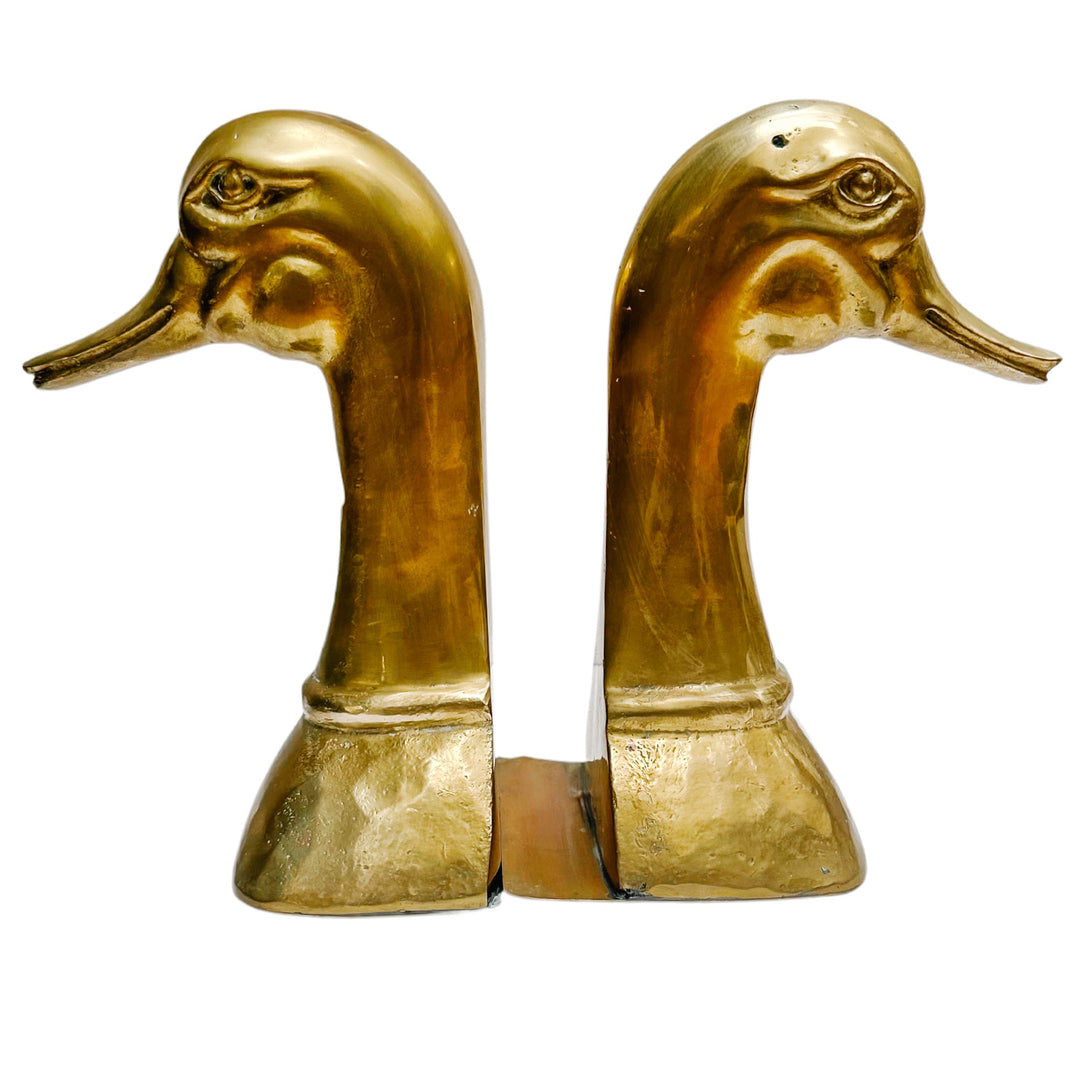 Mid-Century Brass Mallard Duck Head Bookends by Sarreid Spain