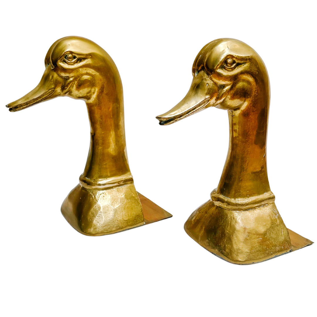 Mid-Century Brass Mallard Duck Head Bookends by Sarreid Spain