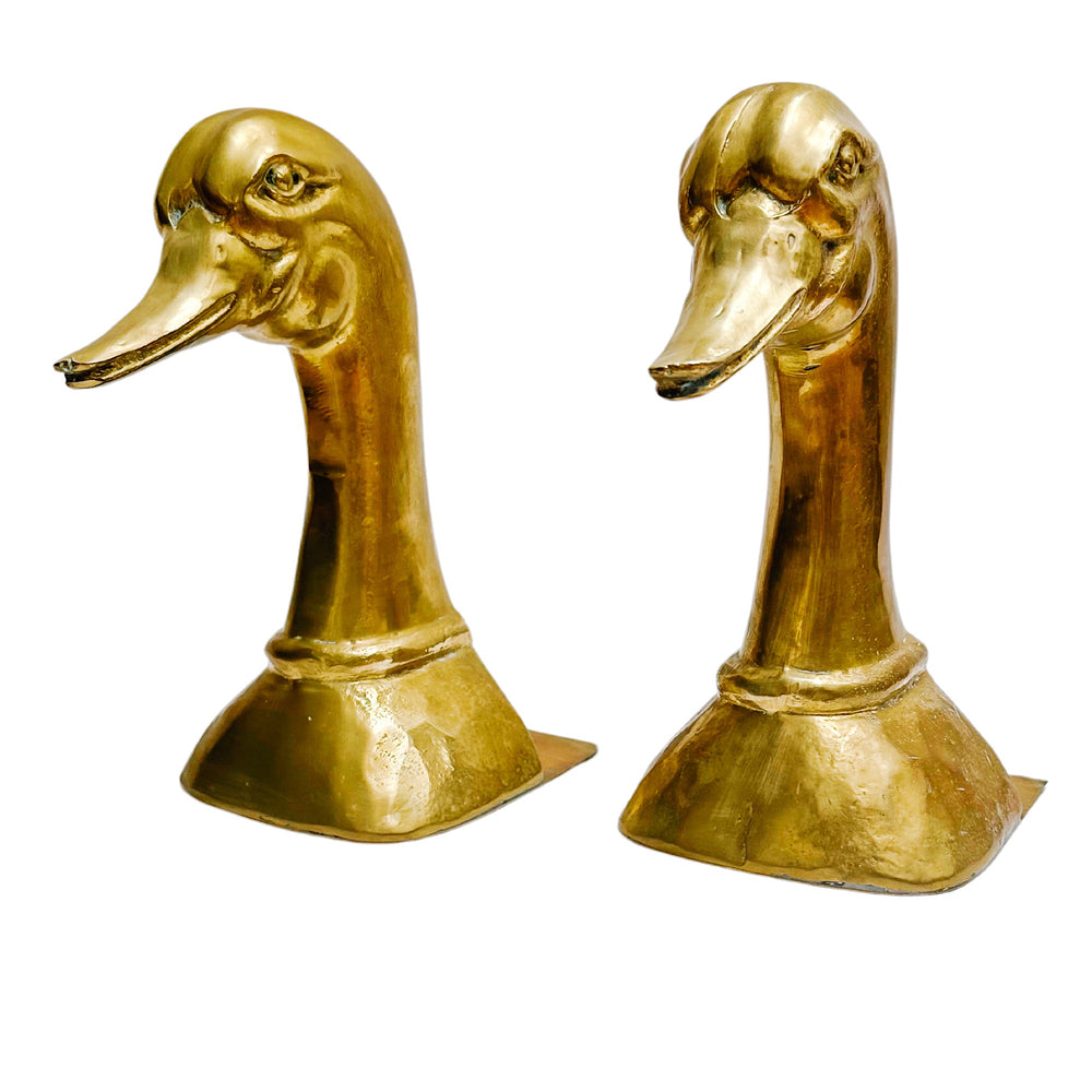 Mid-Century Brass Mallard Duck Head Bookends by Sarreid Spain