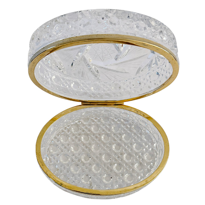 Mid-Century French Cut Crystal Hinged Casket Box With Brass Hardware