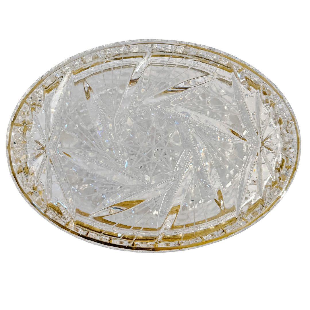 Mid-Century French Cut Crystal Hinged Casket Box With Brass Hardware