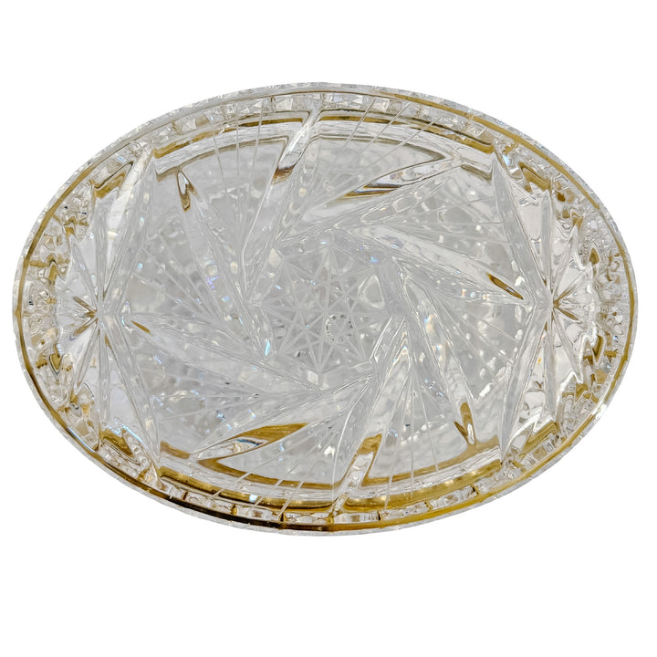Mid-Century French Cut Crystal Hinged Casket Box With Brass Hardware
